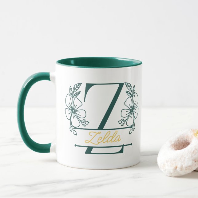 Personalisierter Blumenmonogramm-Buchstabe Z Beche Tasse (Mit Donut)