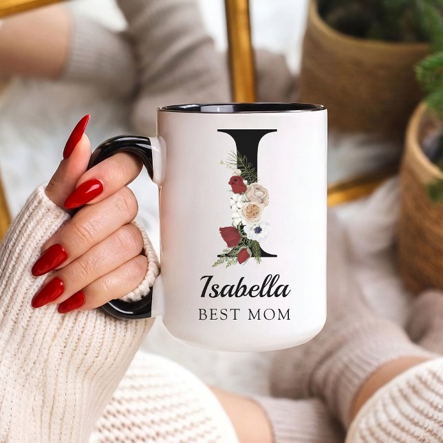 Personalisierter Blumenmonogramm-Tasse Geschenk fü Tasse (Personalized Floral Alphabet Mug Gift for Mom, Teacher, Nurse, Doctor, Coworker, Boss or Bridesmaid)