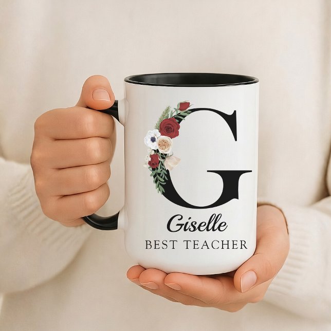 Personalisierter Blumenmonogramm-Tasse Geschenk fü Tasse (Personalized Floral Alphabet Mug Gift for Mom, Teacher, Nurse, Doctor, Coworker, Boss or Bridesmaid)