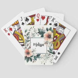 Personalisierter Blumenrahmen, Aquarell-Design Spielkarten