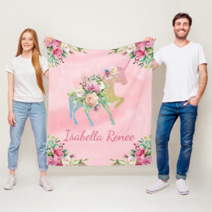 Personalisierter Blumenregenbogen-GlitzerUnicorn Fleecedecke