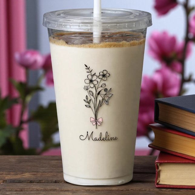 Personalisierter Blumenrosa Bogen für Bridesmädche Acryltrinkbecher (Von Creator hochgeladen)