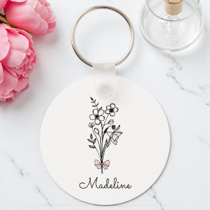 Personalisierter Blumenrosa Bogen für Bridesmädche Schlüsselanhänger