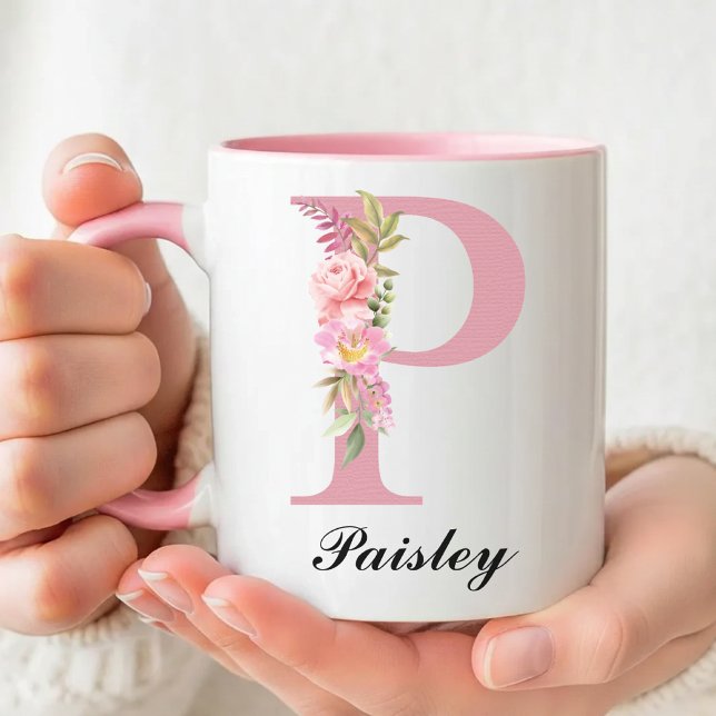 Personalisierter Blumenrosen-Tasse Baby Shower Ges Tasse (Personalized Pink Roses Mug Gift for Women, Rose Floral Monogram Coffee Mug Baby Shower Gift for Her)
