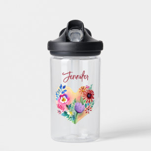 Personalisierter Blumenstrauß Wasserfarbe Rot Trinkflasche