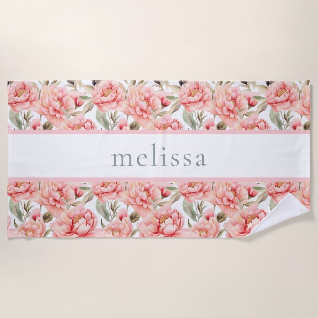 Personalisierter Blush-Blütenkern Strandtuch (Vorderseite)