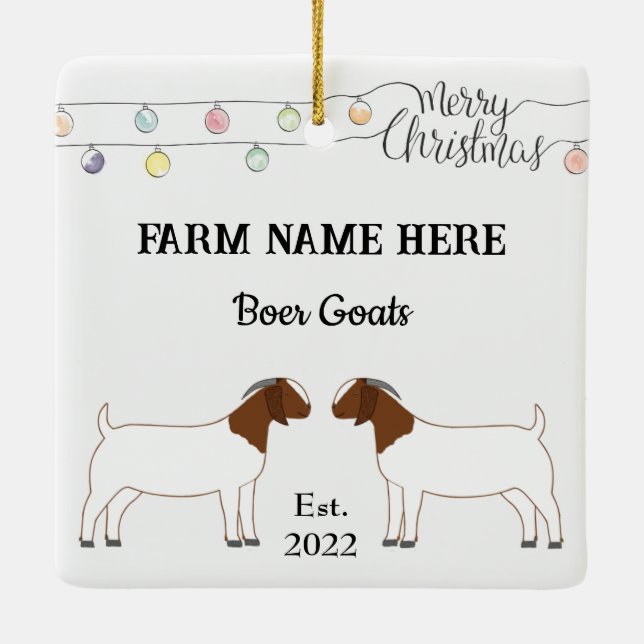 Personalisierter Boer Goat Farm Weiße Weihnachtsfe Keramikornament (Rückseite)