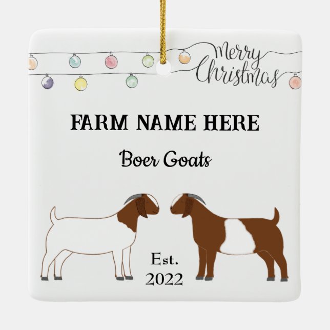 Personalisierter Boer Goat Farm White Christmas #2 Keramikornament (Rückseite)