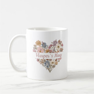 Personalisierter Boho-Blumen-Herzbecher Kaffeetasse
