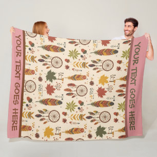 Personalisierter Boho Fall Dreamcatcher & Blätter Fleecedecke