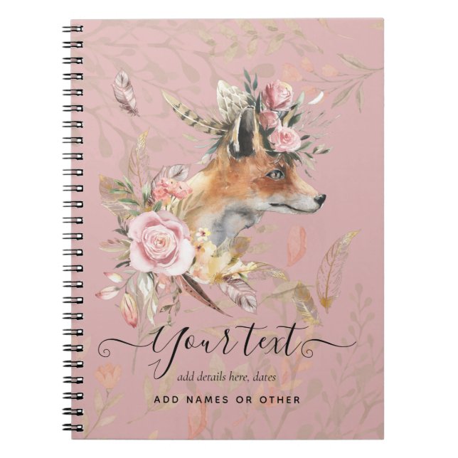 PERSONALISIERTER Boho Fox Feathers Gedenkgeschenk Notizblock (Vorderseite)