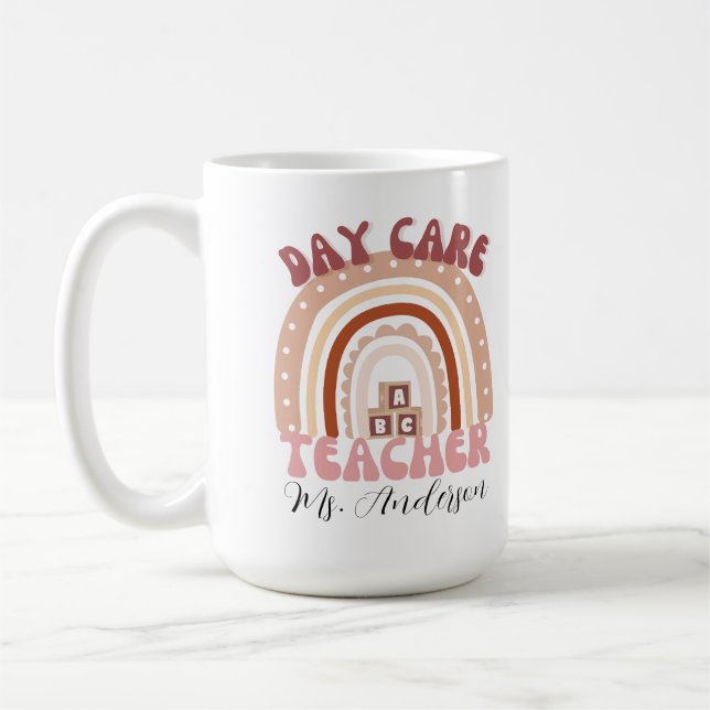 Personalisierter Boho-Regenbogenlehrer Kaffeetasse (Links)