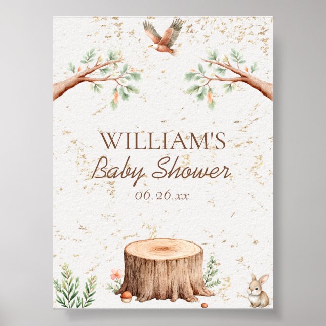 Personalisierter Boho-Wald-Babyshower-Hintergrund Poster (Vorne)