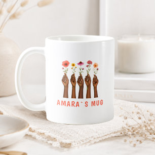 Personalisierter Boho-Wildblumen-Becher mit Namen Kaffeetasse
