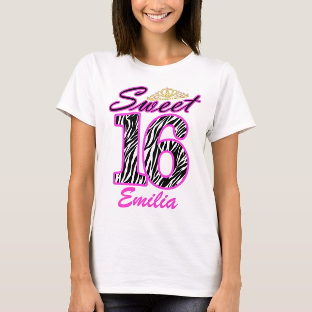 Personalisierter Bonbon16 Tiara und Zebradruck T-Shirt (Vorderseite)
