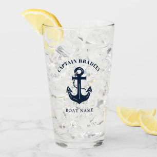 Personalisierter Bootsname und Kapitäns-Geschenk Glas