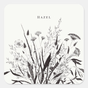Personalisierter Botanischer Blumensticker Quadratischer Aufkleber