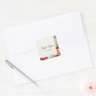 Personalisierter Botanischer Hochzeitsplatz Quadratischer Aufkleber