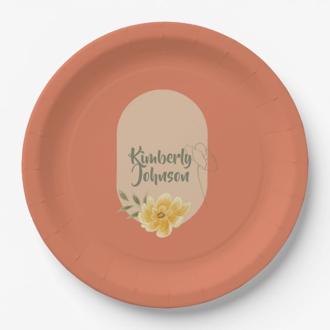 Personalisierter botanischer Party-Teller Pappteller (Vorderseite)