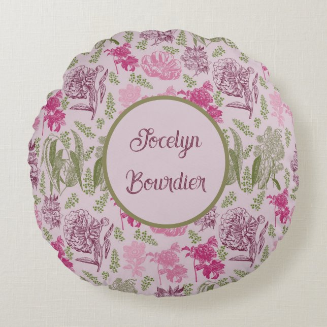 Personalisierter Botanischer Pinkerpest Rundes Kissen (Vorderseite)