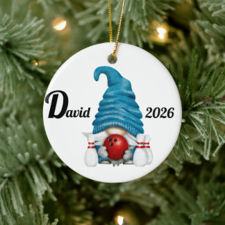 Personalisierter Bowling-Gnom Weihnachten Keramik Ornament