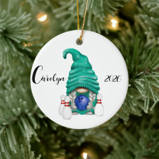 Personalisierter Bowling-Gnom Weihnachten Keramik Ornament