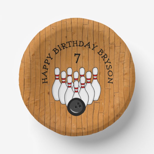 Personalisierter Bowling Themed Birthday Age and N Pappteller (Vorderseite)