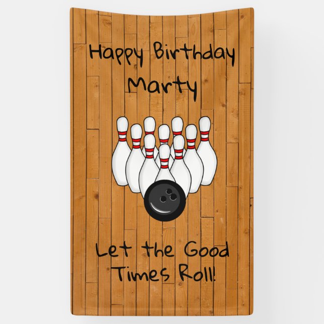 Personalisierter Bowling Themed Happy Birthday Banner (Vertikal)