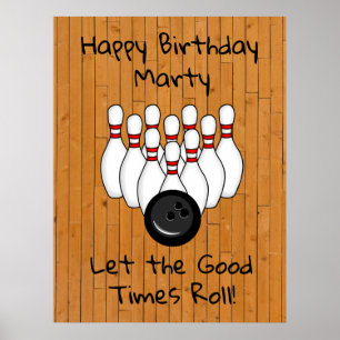 Personalisierter Bowling Themed Happy Birthday Poster