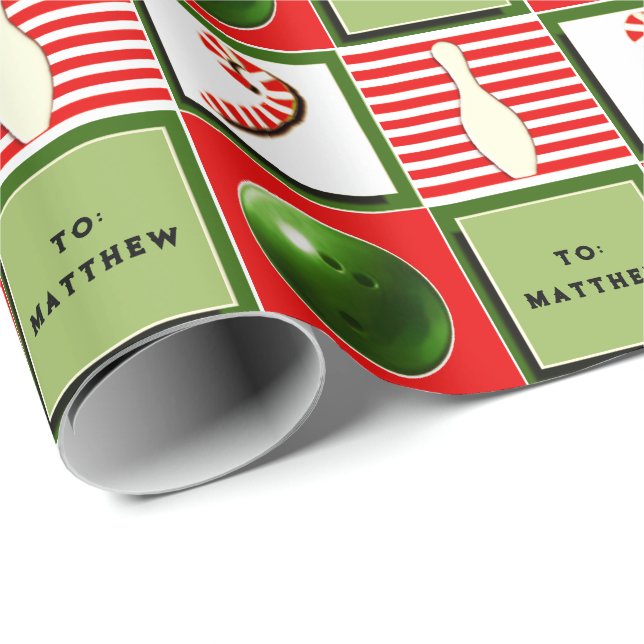 Personalisierter Bowling Weihnachten Geschenkpapier (Rolleneckpunkt)