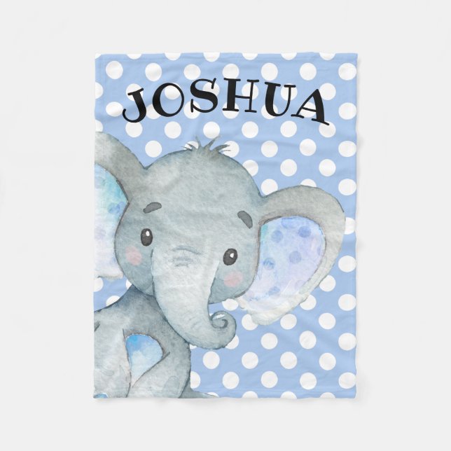 Personalisierter Boy Elephant Niedlich Blue Polka  Fleecedecke (Vorderseite)