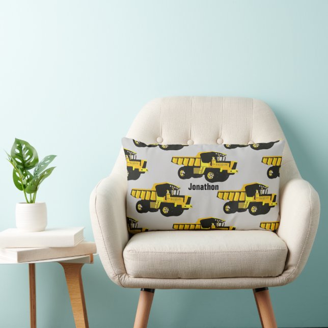 Personalisierter Boy's Room YELLOW Dump Truck Lendenkissen (Stuhl )