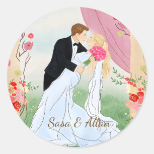 Personalisierter Braut und Bräutigam Hochzeitsaufk Runder Aufkleber