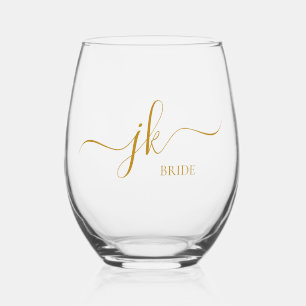 Personalisierter Brautname Goldschrift Monogramm Weinglas Ohne Stiel