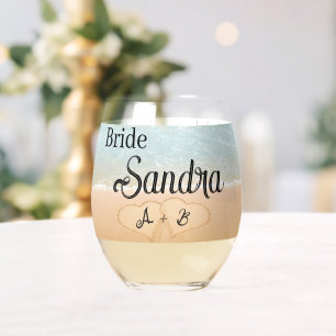 Personalisierter Bride Beach Hochzeitsherzen in Sa Weinglas Ohne Stiel