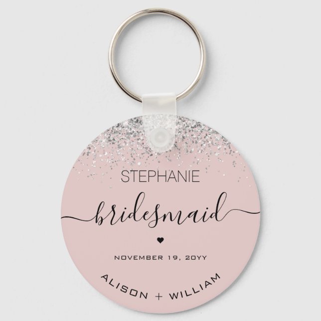 Personalisierter Bridesmaid-Glitzer-Konfetti-Effek Schlüsselanhänger (Vorderseite)