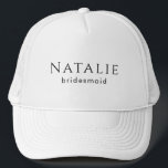 Personalisierter Bridesmaid-Junggeselinnen-Abschie Truckerkappe<br><div class="desc">Machen Sie Ihren Junggeselinnen-Abschied unvergesslich mit unserer personalisierten Schuss Brille, eine perfekte Ergänzung zu Ihren Bridesmaid Geschenken und Junggeselinnen-Abschied Vorräten. Diese Brille ist eine großartige Möglichkeit, Ihrem Brautparty "danke" zu sagen und Ihre Wertschätzung für ihre Unterstützung zu zeigen. Diese schussgläser zeichnen sich durch ein minimalistisches Design aus und zeichnen sich...</div>