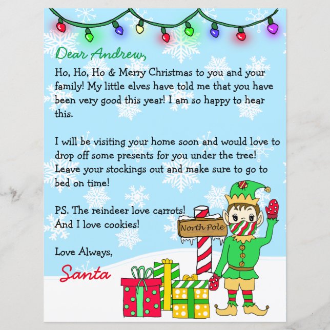 Personalisierter Brief des Weihnachtsmannes an die (Vorderseite)