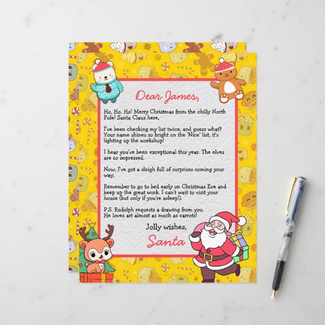 Personalisierter Brief des Weihnachtsmannes an die (Vorderseite/Rückseite Beispiel)