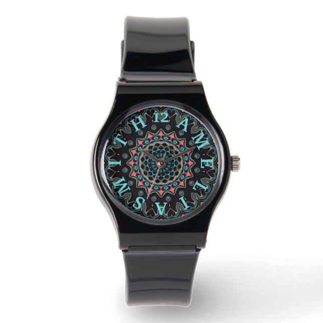 Personalisierter Brief Dial Boho Mandala Art Armbanduhr (Vorderseite)