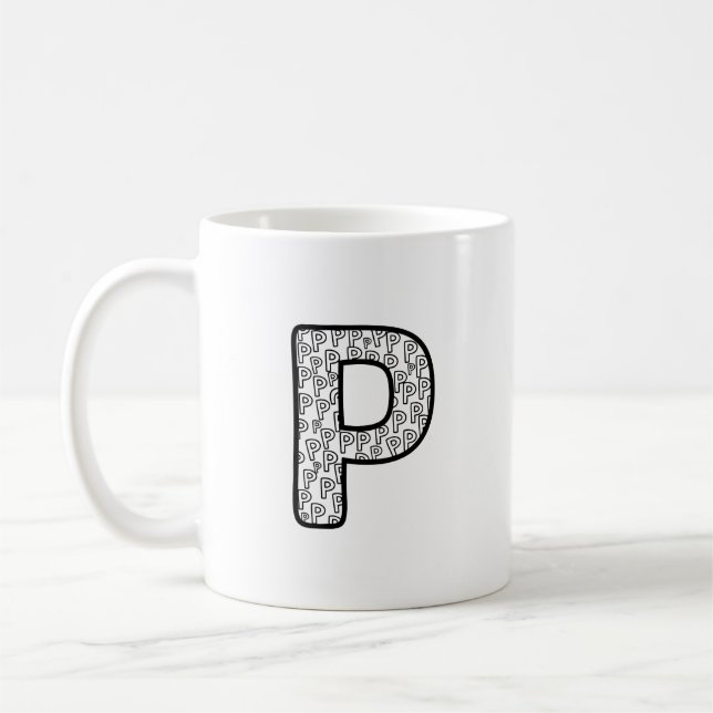 Personalisierter Brief P Keramikbecher Kaffeetasse (Links)