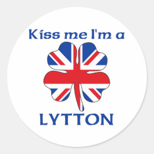 Personalisierter britischer Kuss Me Ich bin Lytton Runder Aufkleber