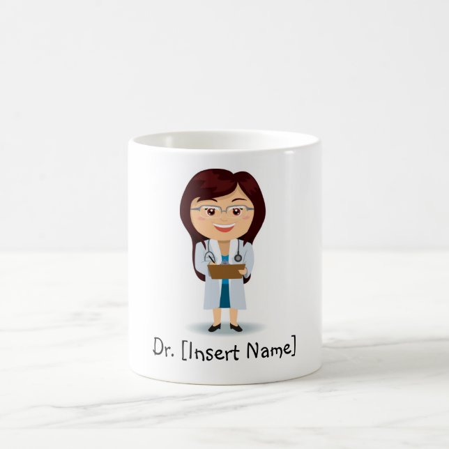 Personalisierter brünetter Doktor Female Kaffeetasse (Mittel)