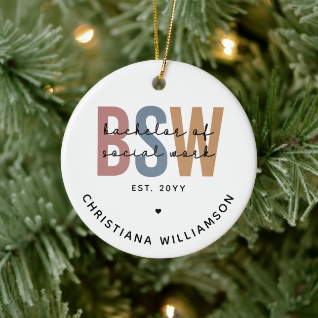 Personalisierter BSW-Bachelor für Sozialarbeit Keramik Ornament (Baum)