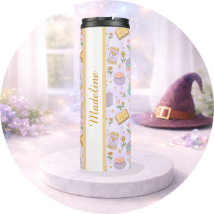 Personalisierter Buch-Mädchen-Zauber mit lila Name Thermosbecher