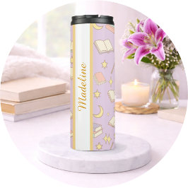Personalisierter Buchliebhaber-Girly-Lila-Zauber-N Thermosbecher