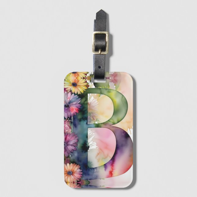 Personalisierter Buchstabe B Daisy Floral Water co Gepäckanhänger (Vorderseite Vertikal)