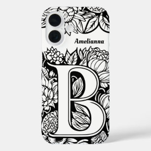 Personalisierter Buchstabe B Schwarz-weiße Tattoo- iPhone 16 Hülle