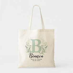 Personalisierter Buchstabe Greenery Brautjungfer  Tragetasche