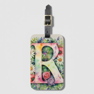 Personalisierter Buchstabe R Daisy Floral Water co Gepäckanhänger